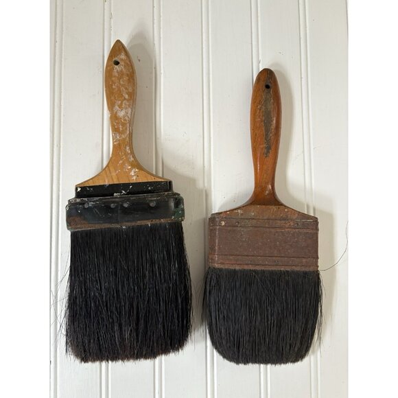 Vintage Pair Paint Brushes Wooden Handle French Farmhouse Cottage Craft Decor - Picture 8 of 12